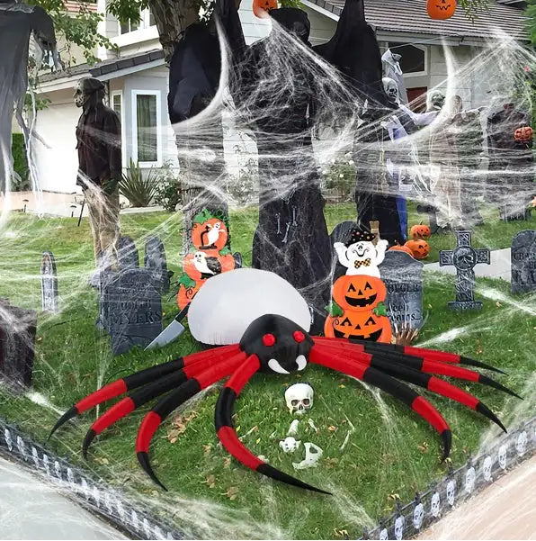 11.8 FT Halloween Inflatables Crawling Spider Outdoor Decorations With Rotating LED Lights - Winima