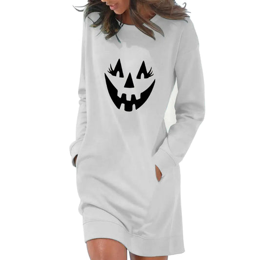 Halloween Pumpkin Casual Long Sleeve Dress - Winima