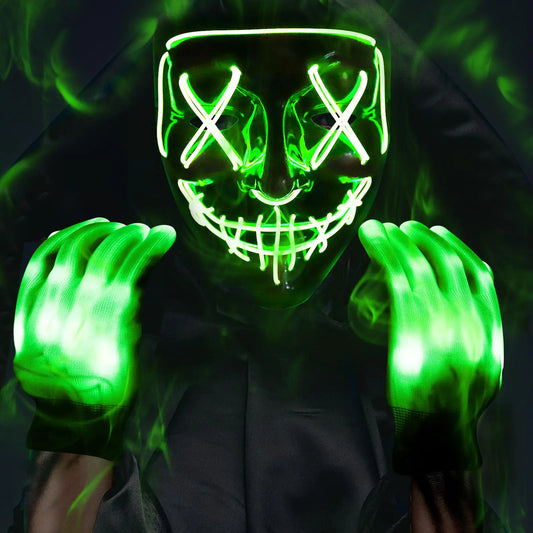 Halloween Mask and Glowing Gloves for Halloween Costume Cosplay Party Led Light Up Scary Masks for Halloween Party (Green) - Winima