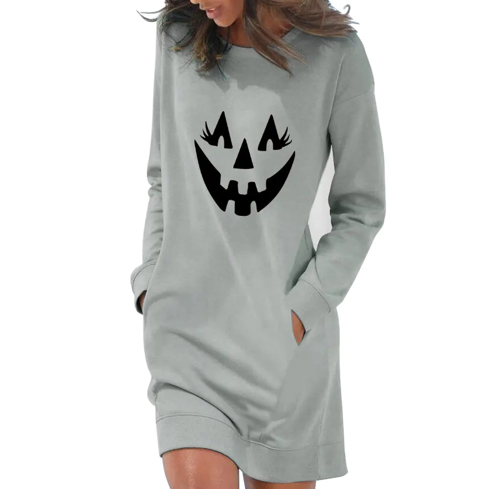 Halloween Pumpkin Casual Long Sleeve Dress - Winima